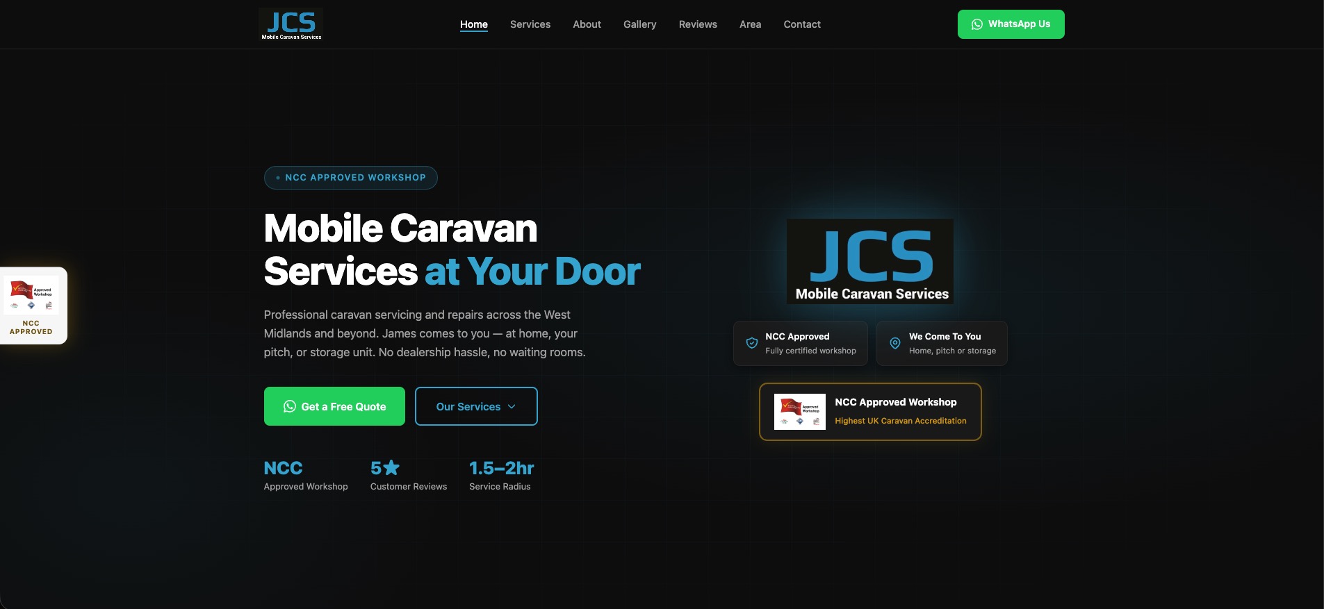JCS Mobile Caravan Services website built by InveraWebDesigns